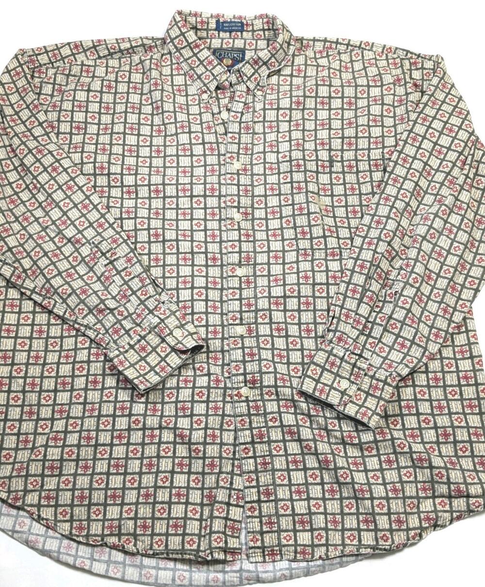 Ralph Lauren Chaps Shirt Mens XL Vintage Retro Long Sleeve 90s Paint Stain